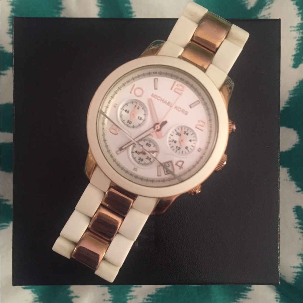 Michael Kors white and rose gold watch